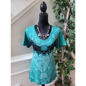 Rebel Spirit Graphic Blouse Women's Size XL Blue Black Scoop Neck Tank Top